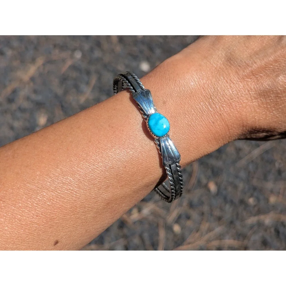 Navajo Silver Cuff Bracelet Turquoise‎ Jewelry for Women Sz 7.5 NA**